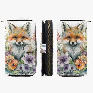 Bonita cartera con diseño de zorro, monedero con motivo de zorro, cartera de piel con zorro, cartera con diseño de animales del bosque para mujer, regalo para amantes de los animales.