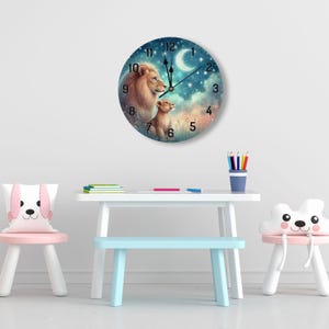 Wall clock children's room, wooden clock, original children's clock, unusual wall clock, baby room clock, boy's room decoration, lion children's clock, blue wall clock