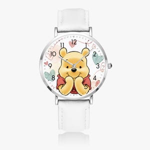 Winnie the Pooh watch for girls and women, children&#39;s watch with leather strap, cute wristwatch in Winnie the Pooh design, gift idea for fans and children