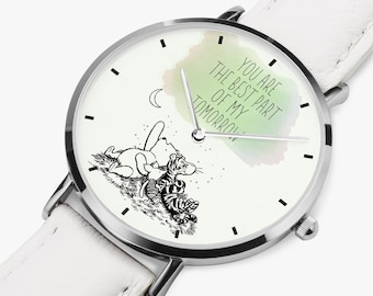 Modern Winnie the Pooh wristwatch with quote, women's watch with leather strap, girls' Pooh Bear watch, children's watch with Winnie, gift for women