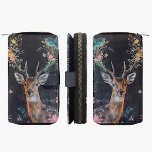 Monedero de ciervo, billetera Cottagecore, billetera, monedero vintage, arte de ciervo Forrestcore, motivo de la naturaleza, regalo para amantes de los animales