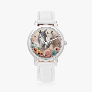 Horse motif wristwatch with Roman numerals, girl&#39;s watch with horse, schoolchild wristwatch with leather strap, ladies horse watch, horse lover