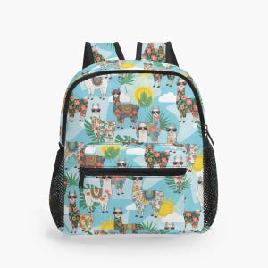 Mochila infantil divertida con llamas y flores | Mochila colorida con llamas de dibujos animados para niñas | Mochila infantil para guardería | Idea de regalo para el tiempo libre