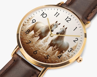Modische Pferdemotiv Damen Armbanduhr | Pferdeuhr für Mädchen | Lederuhr mit Pferd | Mädchenuhr im Pferde Design | Kinderuhr Pferdeliebhaber