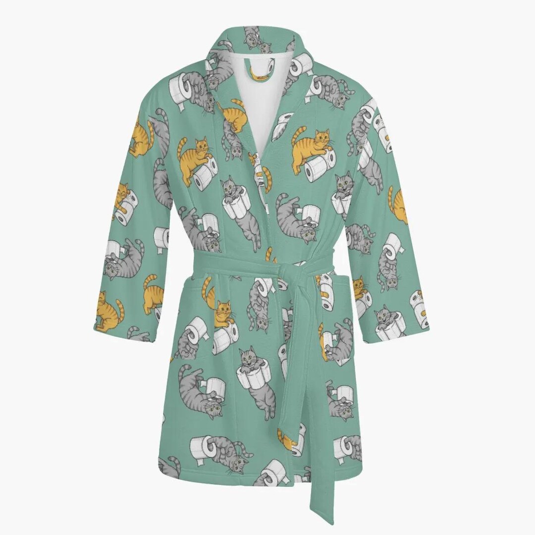 Funny Cat Bathrobe With Toilet Paper Print, Housecoat for Teenagers ...