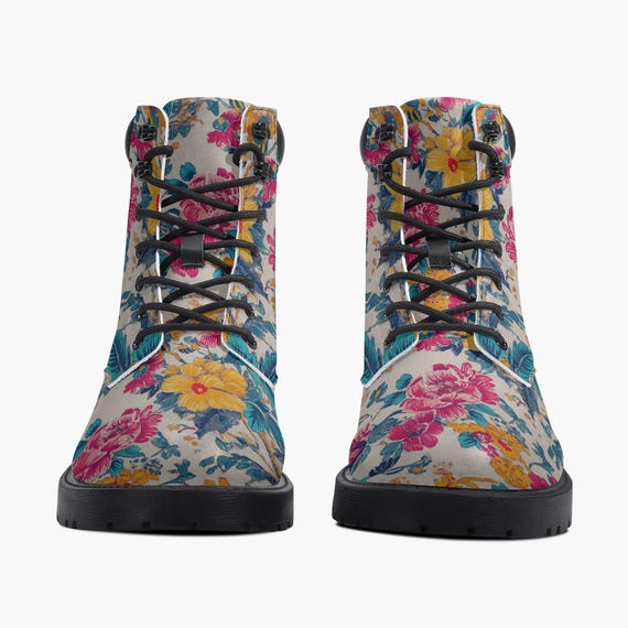 Bottes De Pluie Femme Imprimé Fleurs - Talon Carré - Imperméables, Antidérapantes Et Confortables - Idéales Pour Jours De Pluie