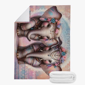 Colorful baby blanket with elephant motif, boho children&#39;s blanket for girls, elephant blanket for children&#39;s room, animal blanket baby boho style, baby gift