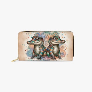 Cartera de ensueño para chicas bohemias | Cartera con diseño de cocodrilo beige | Cartera Mandala para mujer | Perfecto para los amantes del estilo boho.