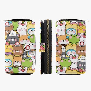 Carteira colorida com motivos de animais kawaii - pinguim, gato sapo | Carteira com design de desenho animado para mulheres | Doce presente para os amantes dos animais