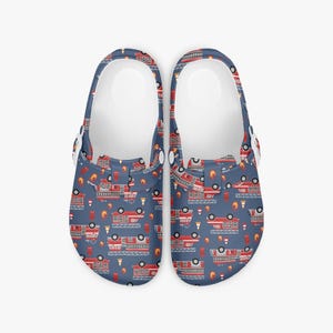 Funny Clogs Fire Department Motif Men Women Kids | Comfortable Work Shoes Nursing Shoes Gift Fireman Slippers Blue