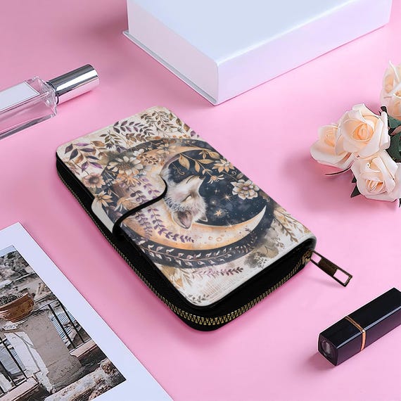 Girls' Wolf Wallet With Moon and Flowers – Mystical Wallet for