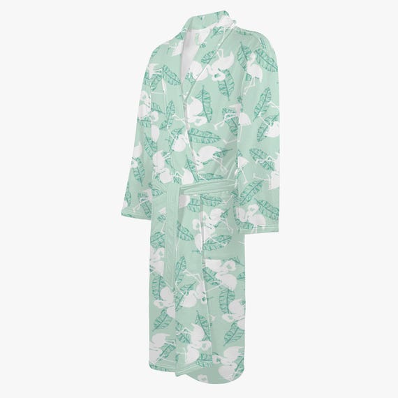 Flamingo Dressing Gown Mint Green – Unisex Bathrobe Robe for