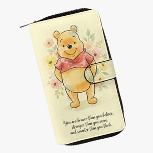 Winnie the Pooh Geldbörse Buttergelb – Süßes Portemonnaie mit Pooh Bär & Blumen – Zitat Geschenk für Mädchen – süßes Cartoon Accessoire