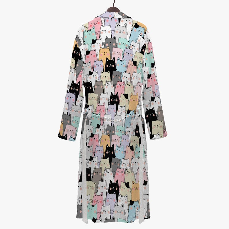 Colorful Cartoon Cat Women's - Men's Bathrobe, Cat Design Dressing Gown ...