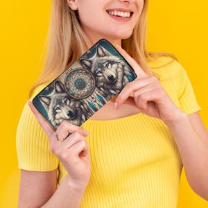 Cartera con cremallera Lobo – Atrapasueños | Cartera de mujer | Cartera con diseño de lobo | Carteras para niñas | Regalo para mujeres