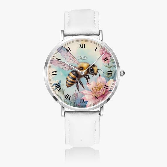 Damen-Lederuhr mit Bienen Motiv – Stilvolle Armbanduhr mit Tier