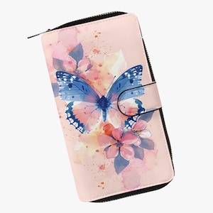 Cartera de piel con motivo de mariposas, cartera de mujer diseño floral, cartera con estampado floral, cartera con estampado de mariposas