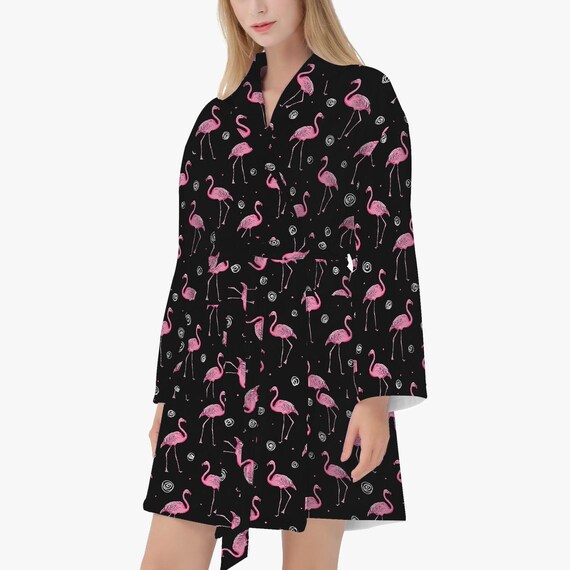 knee length dresses for ladies Pink Flamingo Pattern Women Bathrobe – JorJune main image 1