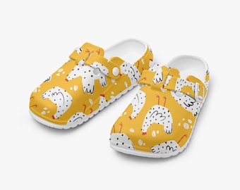 Closed Women Men Kids Clogs Shoes Chicken Design, Funny Chicken Pattern, Summer Sandals, Comfortable Slippers, Gift for Farmer