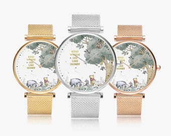 Modern Winnie the Pooh ladies watch | Stylish wristwatch in gold, silver, rose gold | Pooh Bear design watch for women, gift for her
