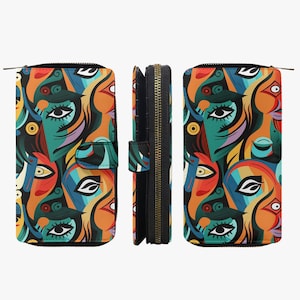 Cartera de cuero colorida - Cartera artística con diseño artístico, Cartera con patrón Picasso, Cartera con estampado artístico para mujeres y niñas