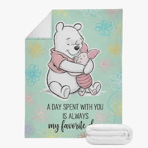 Fluffy Winnie the Pooh Blanket – Baby Blanket & Children&#39;s Blankets with Piglet Motif – Soft Fleece Blanket – Gift for Girls – Mint