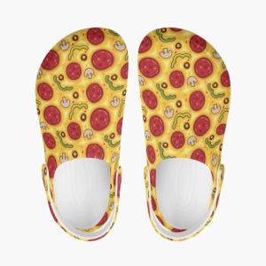 Zuecos de pizza divertidos para mujer y hombre con estampado de dibujos animados: zapatos de jardín cómodos para la cocina, el ocio y el aire libre en verano.