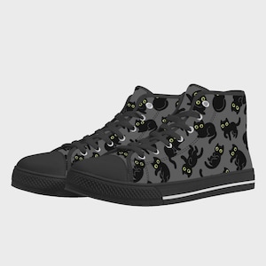 Sneakers per bambini con gatto nero – scarpe alte per bambini e bambine – sneakers con gatto dei cartoni animati – scarpe divertenti per bambini per gli amanti dei gatti