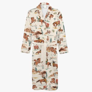 Vintage western morgonrock – Cowboy- och hästmotiv badrock – Unisex omlottbadrock, dambadrock, herrbadrock, bastubadrock, tonårsbadrock