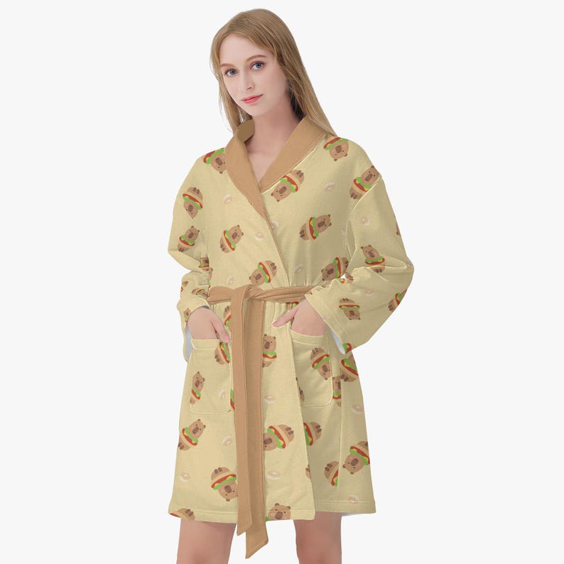 Fun Robe Ideas Funny Dressing Gown With Capybara Hamburger Pattern – Unisex Bathrobe ...