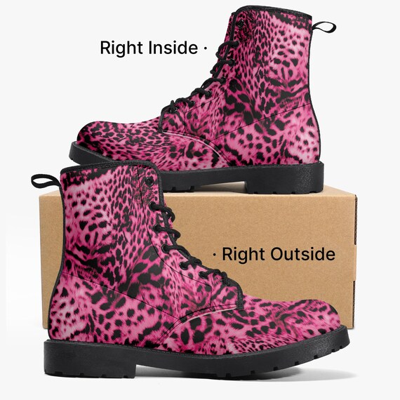 Women's Leather Boots Pink Leopard, Ankle Boots With Leopard Print