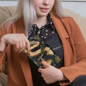 Cartera de piel motivo serpiente, cartera de mujer verde-negro, cartera con estampado animal, cartera con diseño de serpiente, idea de regalo