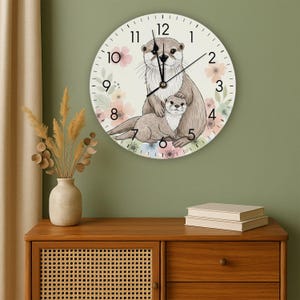 Otter Wall Clock for Children&#39;s Room – Animal Motif Clock for Baby Room without Ticking | Animal Wall Decoration for Girls & Boys, Birth Gift