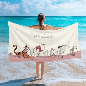 Winnie the Pooh Strandtuch aus Frottee | Schnelltrocknendes Sandfreies Badetuch für Strand, Pool & Urlaub | 70x140–80x160 cm
