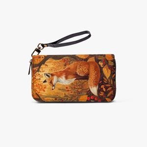 Cartera de mujer Wild Fox, diseño de bosque otoñal, estilo vintage, de piel sintética con cremallera, ideal como regalo para amantes de los animales.