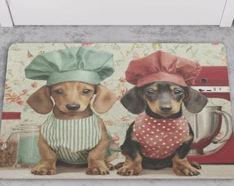 Dachshund doormat with dogs as chefs – Funny dirt trap mat vintage style – Entrance mat kitchen – Gift idea for dog lovers & housewarming