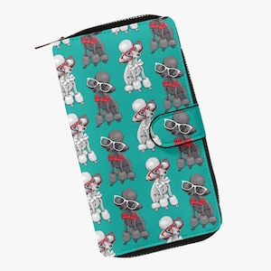 Cartera Caniche Turquesa Estampado Perro, Cartera de Cuero con Cremallera, Cartera con Motivo de Perro, Monedero para Niñas - Amantes de los Perros