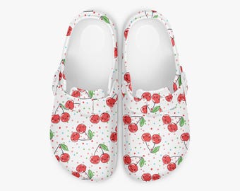 Cute Pattern Clogs Cherries Women Men Unisex | Comfortable Work Shoes Nursing Shoes | Gift Cherry Motif Slippers Summer