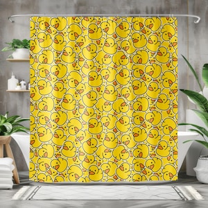 Lustiger Gummienten Duschvorhang für Badezimmer, Ente Badvorhang, Cartoon Enten Design Vorhang, Gelbes Baddekor, Tiervorhang für Badewanne