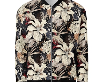 Dames bomberjack – lichtgewicht overgangsjack met bloemenpatroon | Blousonjack Zwart Bloemen voor Lente - Herfst, Sportief Damesjack