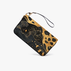 Carteira feminina com gato preto, carteira com gato, carteira feminina com design de gato, carteira com gato, presente para amantes de gatos