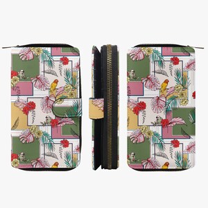 Pássaro tropical moderno, carteira de design com zíper, carteira feminina tropical, bolsa com motivo de pássaro, bolsa feminina colorida