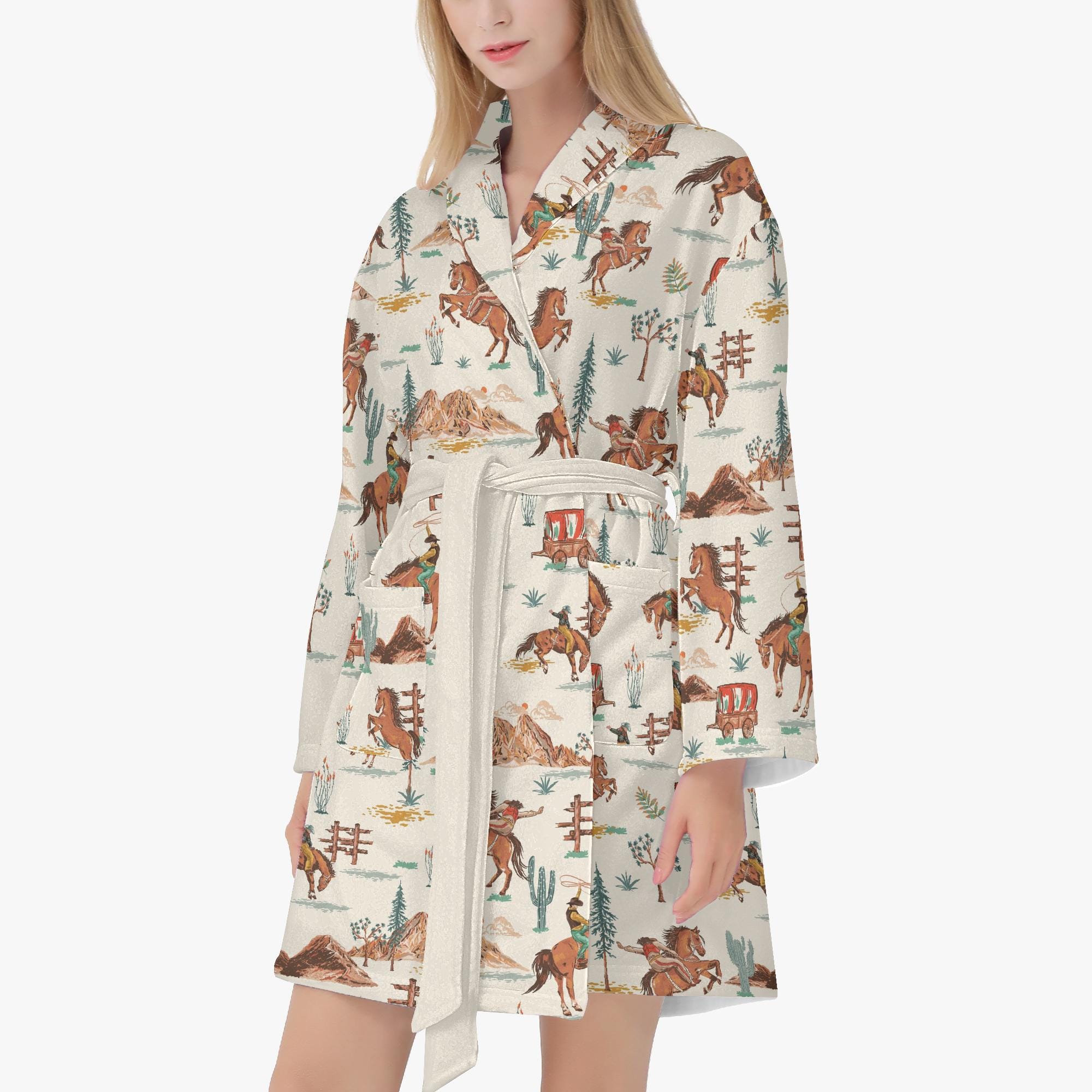 Cowboy Robe Vintage Western Dressing Gown – Cowboy & Horse Motif Bathrobe – Unisex ...