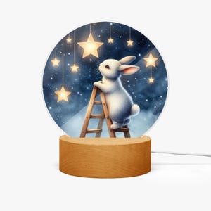 Dimmable night light with rabbit and starry sky motif - acrylic night light, LED night lamp, children&#39;s room decoration, desk lamp