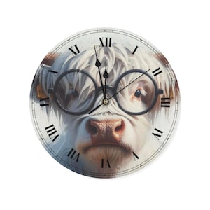 Wall clock with Highland Cattle cow motif – Funny kitchen clock in vintage country house style, round wall clock with animal motif, gift for cow lovers