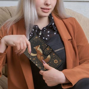 Cartera de zorro para mujer | Cartera Luna Mística | Cartera vintage bohemia | Motivo de naturaleza animal del bosque | Accesorio de estilo gótico de cuento de hadas
