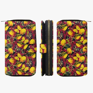 Portemonnaie Bordeaux Zitronenfalter, Geldbörse Schmetterling und Fruchtmotiv, Brieftasche Zitrone, Geldbeutel Citrus Schmetterlingsmotiv