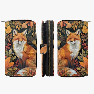 Cartera grande de zorro para mujer - cartera para niñas con motivo de animales del bosque - linda cartera con zorro rojo, regalo para mujer