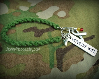 Veterans Wife Charm Bracelet: Military Spouse Support Jewelry