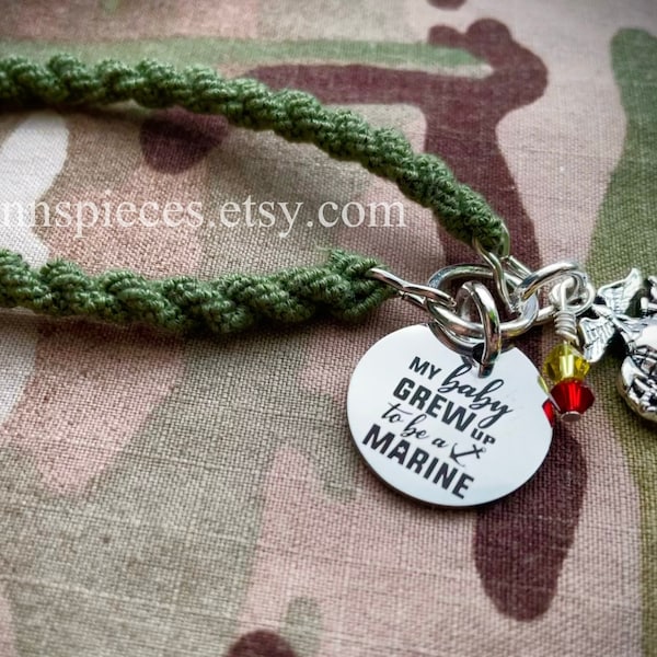 Marine Mom boot band bracelet My Baby Grew Up To Be A Marine USMC EGA